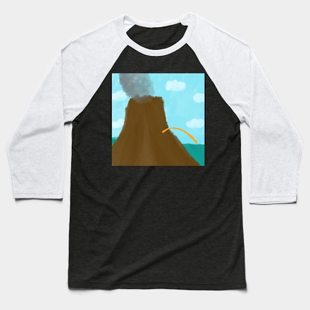 Peeing Volcano Baseball T-Shirt by Blackmoonrose13